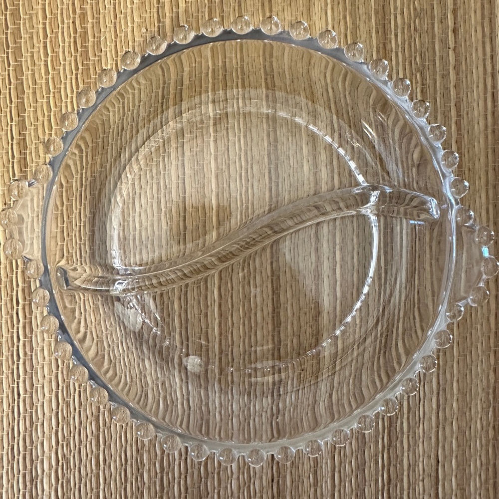 Candlewick Imperial Clear Glass Divided Relish Dish Beaded Bubbled Vintage